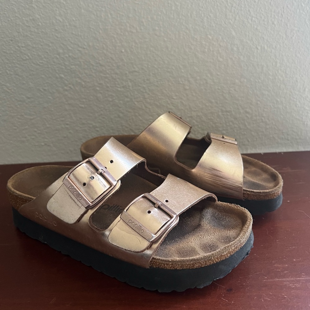 Papillio Metallic Copper Leather Birkenstock Arizona Platform